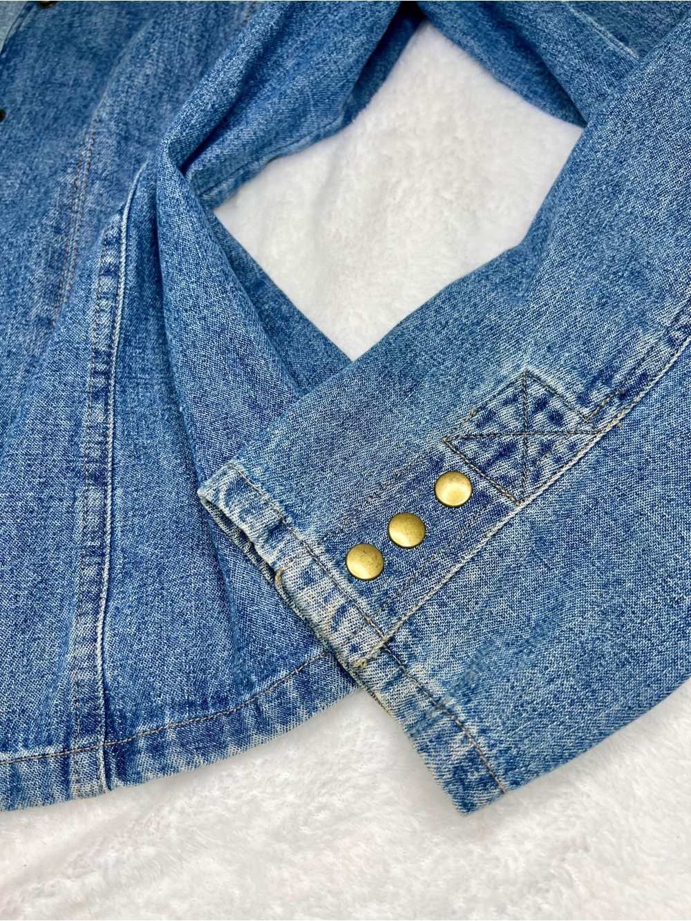 Vintage Military-Style Denim Blue Jean w/Gold Button Detail Snap-Front Jacket - Picture 2 of 9